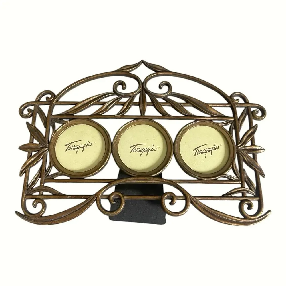 Vintage 1996 Terragraphics Triple Antique Gold Finish Photo Frame